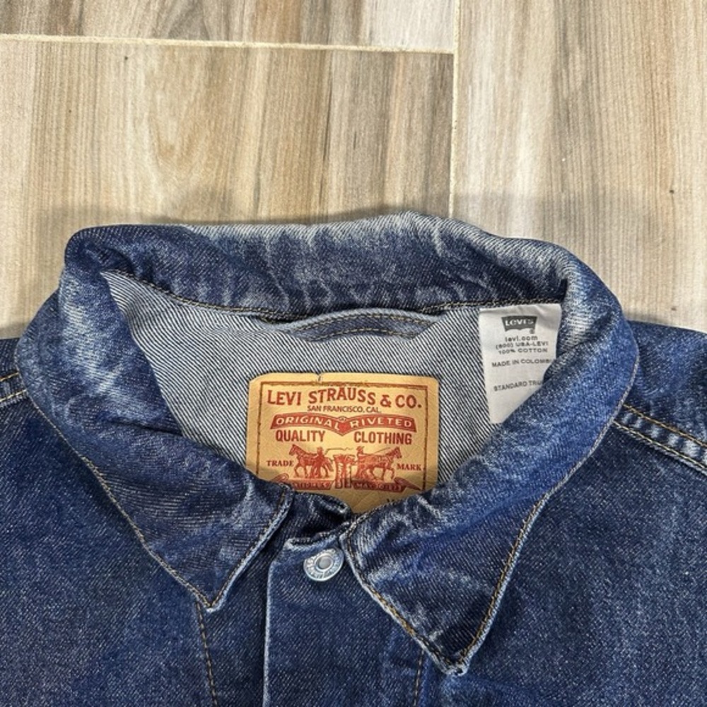 VTG Levis Dark Blue Denim Trucker Standard Jean Jacket 70507 Mens XL Y2K Work - Picture 14 of 16